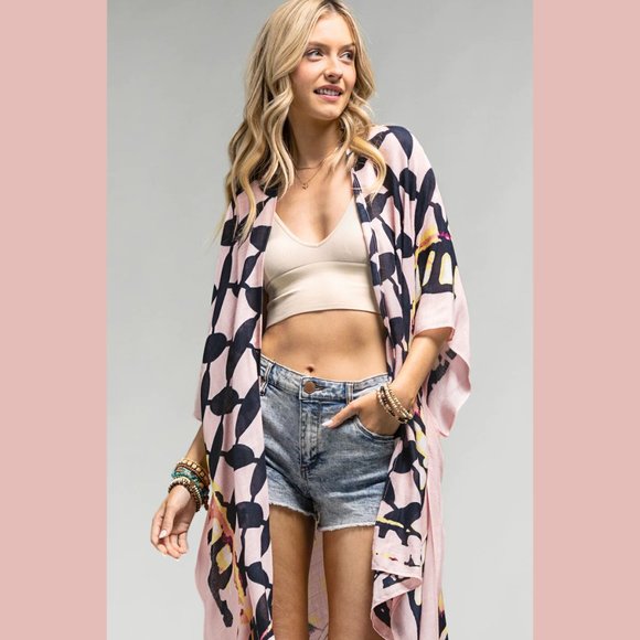 Psychedelic Retro Tie Dye Coverup Kimono Duster - Picture 4 of 8